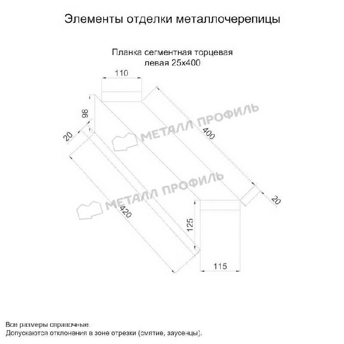 Планка сегментная торцевая левая 400 мм (VALORI-20-Violet-0.5)