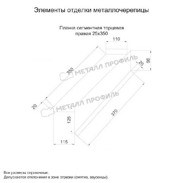 Планка сегментная торцевая правая 350 мм (VALORI-20-Violet-0.5)